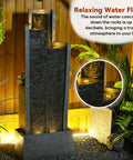 Modern Outdoor Water Fountain With LED Lights, 49.6 Inch Cascading Waterfall For Indoor Or Outdoor Use, illuminated on patio