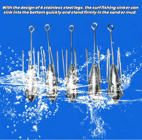 3 Piece Sputnik Lead Fishing Sinkers Set 1oz For Surf Casting Saltwater with 4-leg design in water splash