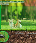 Easy Set Temporary Fence Kit With 3 Foot High 50 Foot Plastic Mesh showing two dogs behind green mesh with step-in posts.