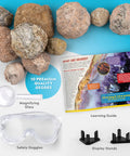Hands On Geode Break Open Kit For Kids With 10 Premium Geodes And Crystal Treasures Inside, Includes Goggles And 2 Display Stands