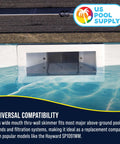 Wide Mouth Thru Wall Above Ground Pool Skimmer Kit With Beefy ABS Construction shown installed in pool wall