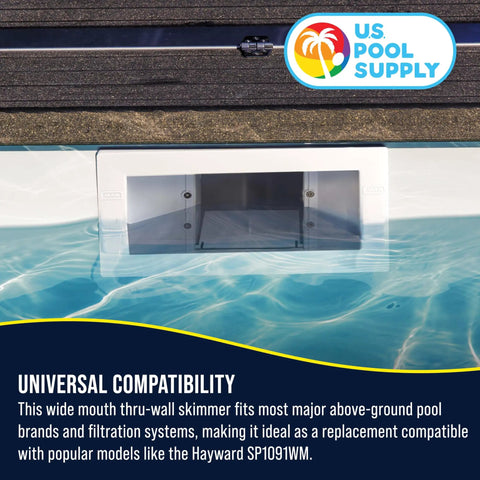 Wide Mouth Thru Wall Above Ground Pool Skimmer Kit With Beefy ABS Construction shown installed in pool wall