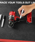 Precision Foam Cutting Kit For Custom Shadow Foam Organizers With Heavy Duty Utility Blades, outlining tools on black foam.