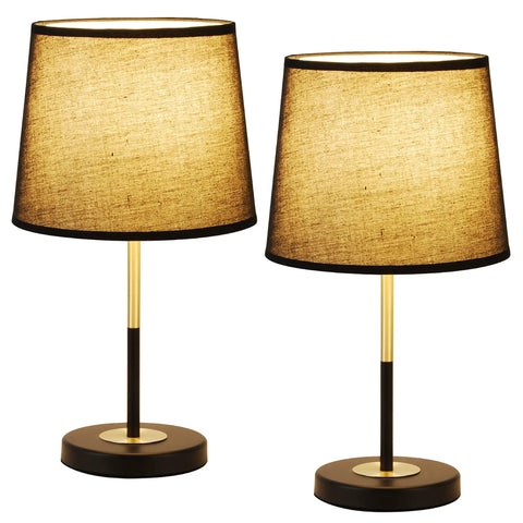 Black and Gold Table Lamp Set of 2 with Black Fabric Shades Dope Modern Vintage Farmhouse Bedside Lamps E26 Bulbs Included
