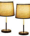 Black And Gold Table Lamp Set Of 2 With Black Fabric Shades Dope Modern Vintage Farmhouse Bedside Lamps E26 Bulbs Included
