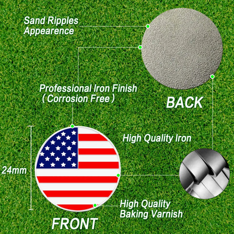 Golf Ball Markers With Hat Clip Set, Dope Assorted Pattern Markers And American Flag Design, Durable Iron Divot Tools diagram