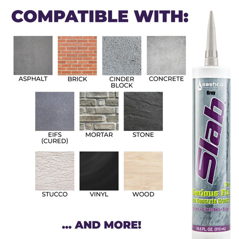 Elastic Slab Concrete Crack Repair Sealant Gray 10.5 Ounce Cartridge Pack Of Twelve That Moves With Your Concrete compatible surfaces