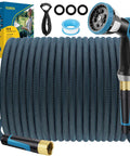 Non Expandable 75 Ft Garden Hose With 10 Function Spray Nozzle Lightweight No Kink Water Hose Durable Leak Proof Construction 360 Degree Swivel Connectors Portable Storage Strap For Easy Yard Cleanup, coiled with nozzle