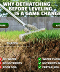Infographic showing Lawn Leveling Rake 30 Inch Pro Grade Heavy Duty Stainless Steel Ground Leveler improving soil quality.