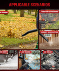 Gas Backpack Leaf Blower with 63cc Beast Mode Power used for leaf clearing, snow removal, and debris handling in multiple scenarios