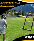 Person practicing with Lacrosse And Volleyball Rebounder Net 4x7 Feet With Adjustable Five Angles For Soccer And Baseball Practice