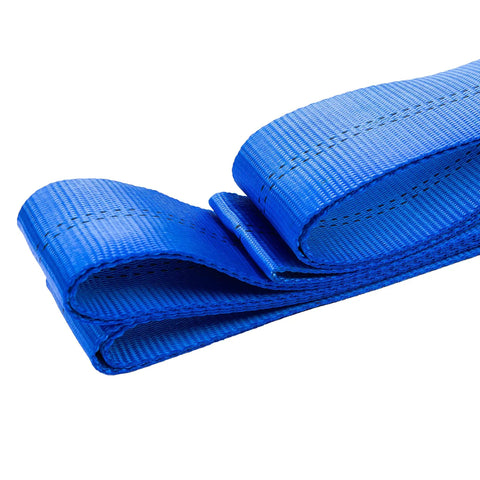 Three Inch Wide 8 Foot Tow And Winch Strap, 30,000 Pound Capacity, Heavy Duty Polyester Webbing With Weatherproof And Waterproof Build, Must Have Gear For Trucks, ATVs, And Heavy Equipment, blue folded strap