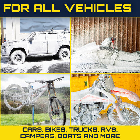 Car Wash Foam Gun And Foam Cannon For Garden Hose Scratch Free Suds Sprayer in use on car, bike, and motorcycle