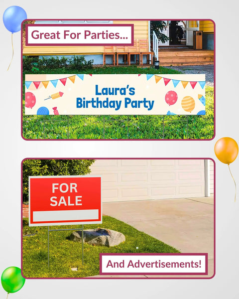 4 Pack 18x12 White Blank Yard Signs With Metal Stakes Weatherproof Corrugated Plastic Great For Rent Sale Parties Birthdays DIY Events Advertising Garden And Outdoor Use Easy Setup for a birthday and sale.