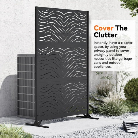 4x6 Ft Metal Privacy Screen With Artistic Modular Designs For Patio And Garden Freestanding Outdoor Fence Panel Weather Resistant Laser Cut Ripple Flow Pattern