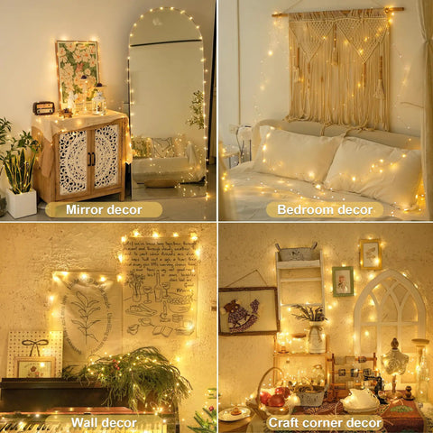 Two Pack Battery Operated Fairy Lights With Remote decorating mirror, wall, bedroom, and craft corner with cozy warm glow