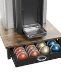 Vertuo Pod Drawer Organizer For Nespresso Capsules Sliding Coffee Pod Storage Cabinet open with pods in a rustic brown finish