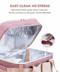 Open view of Heavy Duty Insulated Slow Cooker Carrying Bag 6 To 8 Quart Oval showing spill-proof interior with cleaning insert.
