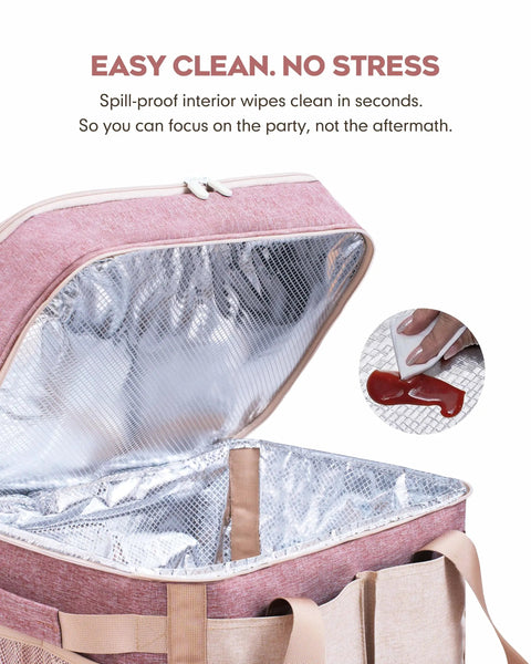 Open view of Heavy Duty Insulated Slow Cooker Carrying Bag 6 To 8 Quart Oval showing spill-proof interior with cleaning insert.