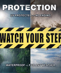 Watch Your Step Adhesive Vinyl Stickers Pack Two Count 10x3 Inch Bright Yellow And Black Hazard Signage For Doors Stairs Thresholds And High Visibility Areas In Homes Offices Warehouses And Public Spaces, waterproof UV protected