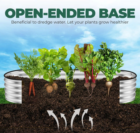 Galvanized Raised Garden Bed 6x2x1 Ft Easy Setup Outdoor Planter Box with open base and vegetables growing