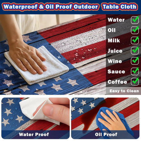 Picnic Table Cover With Bench Covers, American Flag Design, Waterproof And Windproof Fitted Tablecloth With Elastic Edges, 72 By 30 In