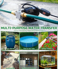 1/10HP Electric Water Transfer Pump With Two 6Ft Garden Hoses for hassle free rain barrel draining and reliable flood water removal.