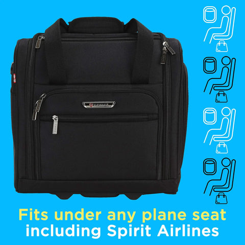 Underseat Carry-On Set 15 Inch Purple Roller Bag With USB Charging Port, Smooth Inline Skate Wheels, Durable 1680D Polyester