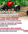Garden Push Seeder Planter With Six Seed Plates For Up To Twenty Seed Varieties Zinc Plow Blade Row Marker Powder Coated Steel Frame In Red And Black For No Fuss Planting In Your Backyard Garden