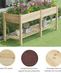 Big Ol Raised Garden Bed With Legs Wooden Planter Stand For Vegetables And Flowers, Large Planter Box With Divider, Liner Bag And Drainage Holes, Plus Bottom Storage Rack For Tools, 72 Inch Wide By 24 Inch Deep By 30.5 Inch Tall in garden setting.
