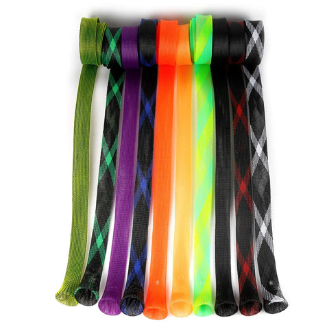 Colorful Ten Piece Rod Sock Fishing Rod Sleeve Set With Protective Covers For Flat End Or Pointed End Spinning Or Casting Rods Suitable For Sea Or Freshwater Fishing. 10 PET mesh sleeves in assorted colors