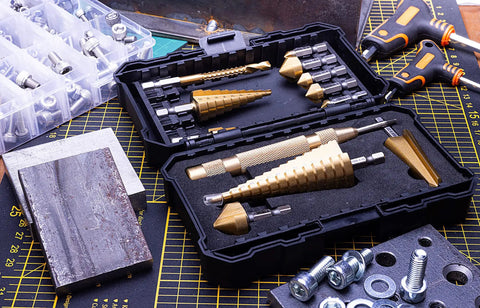 12 Piece HSS Titanium Drill Bit Set With Metric Step Drills 5 9 14 Steps And Cone Drill 4 12 20 32 MM Countersink Bits