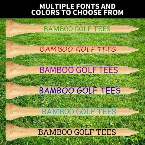 Personalized Bamboo Golf Tees Set From 100 To 1000 Pieces, Custom Text Or Logo Printed, Fonts and Colors Displayed