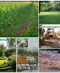 Collage showing applications: Vegetable garden, artificial turf, small-scale projects, gardening, flower bed, soil erosion areas