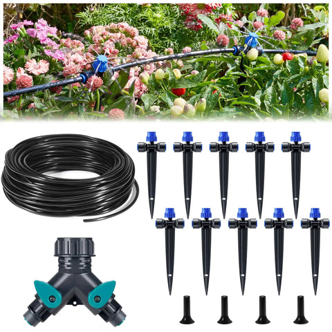 40ft Push To Connect Drip Irrigation Kit With Adjustable Emitters For Garden Raised Beds Water Saving Automatic Plant Watering System Tubing And Connectors Easy Setup No Fuss