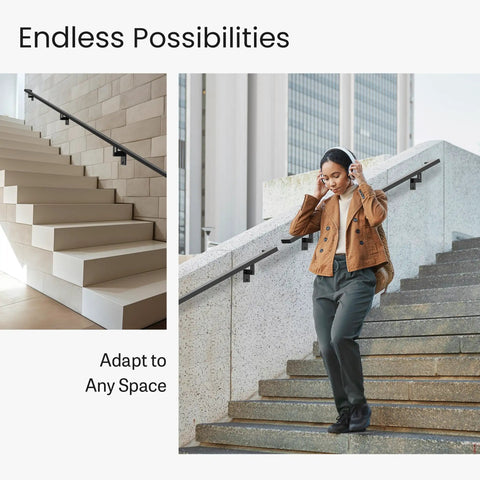 Heavy Duty Aluminum Stair Railing DIY Kit With Sweet Matte Black Coating And No Sweat Adjustable Wall Mount Brackets For Effortless Indoors Or Outdoors Upgrades Spanning Six Feet on modern concrete stairs.