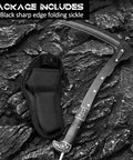 Folding Sickle Garden Tool With Wooden Handle And Sheath Portable Sharp Grass Cutter For Weeds And Lawn Care Camping Ready
