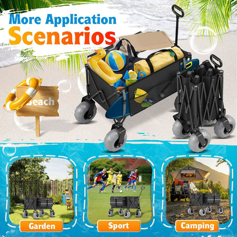 Kick Back At The Shoreline With This Premium Inflatable Rear Tire For Folding Beach Wagons Rolling Smooth Over Soft Sand Easy As Pie Heavy Duty Balloon Wheel Accessory, showcased with beach gear and alternative uses.