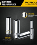 1/4 Inch Drive Deep Socket Set, 8 Piece Metric 12 Point From 6mm To 13mm, Chrome Vanadium Steel With Sturdy Holder, high torque grip shown