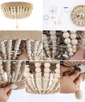 14 Inch Taupe And Polished Nickel Two Light Wood Bead Iron Flush Mount Ceiling Light installation process UL Listed LED