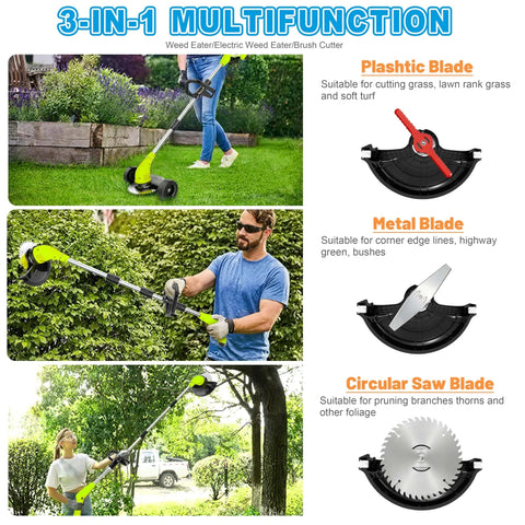 Person using Cordless Weed Wacker 12V Battery Powered With 65 Inch Adjustable Pole Lightweight 3.72 Lb Grass Trimmer