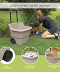 Taupe 15.5 Gallon Resin Garden Cart On Wheels Lightweight Two Wheel Wheelbarrow For Gardening Outdoor Tasks And Home Chores