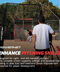 Portable Baseball And Softball Practice Net For Pitching And Hitting With I Screen Shield in use on baseball field