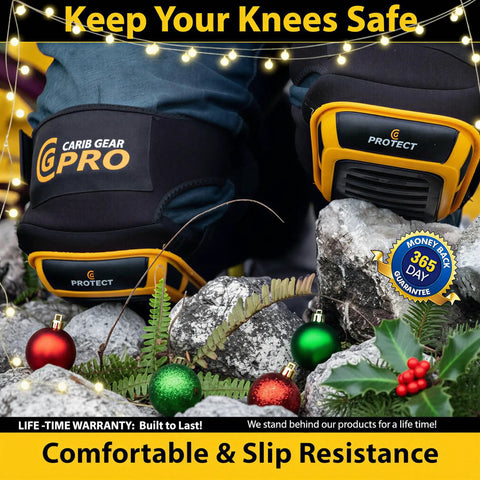 All In One Beefy Heavy Duty Work Knee Pads Kit With Double Gel Construction And Anti Slip Straps worn, outdoors scene.