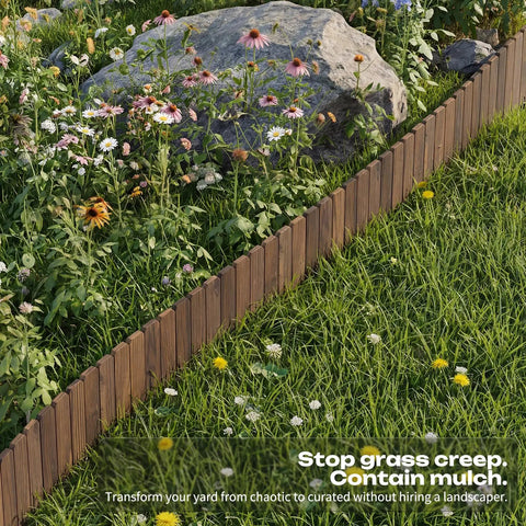 Rustic Wood Garden Edging Border Panel For Yard And Patio, Dope Decorative Landscape Edge Fence For Flower Beds installed