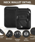Hands Free Travel Neck Wallet With RFID Blocking Passport Holder, adjustable strap, multiple compartments, dark grey, detail view