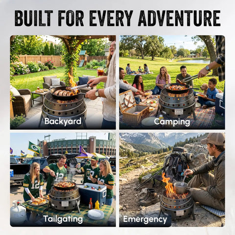 2nd Gen Collapsible Grill And Stove Portable Camping Cooker For Charcoal Or Wood in backyard, camping, tailgating, emergency.