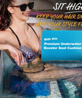 Woman relaxing in spa using Inflatable Hot Tub Booster Seat With Non Slip Micro Dot Bottom, 5 Inch Lift, Quick Dry Bath Cushion