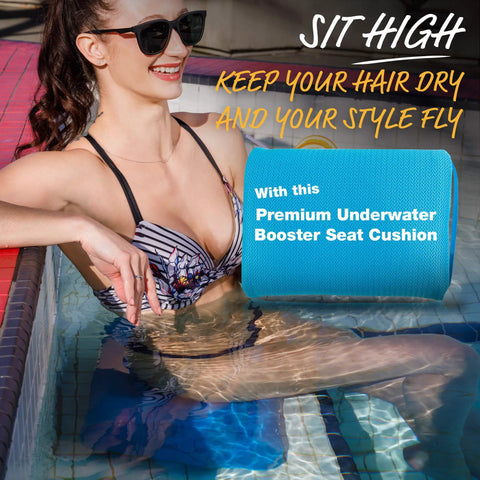 Woman relaxing in spa using Inflatable Hot Tub Booster Seat With Non Slip Micro Dot Bottom, 5 Inch Lift, Quick Dry Bath Cushion