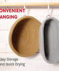 Cotton Rope Banneton Bread Proofing Basket Set With Liners And Covers, hanging oval and round baskets for convenient storage.